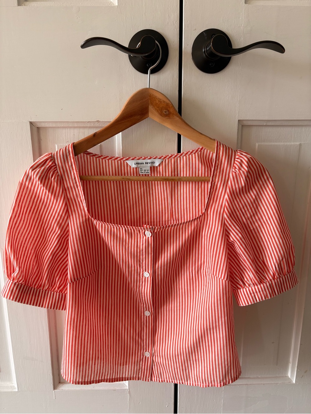 Urban Renewal Pink & White Striped Puff-Sleeve Button Front Top